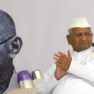 Anna Hazare with Gandhi in the bakdrop